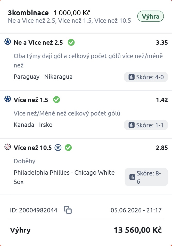 Originální tiket Betano, Vyhraný tiket Betano 1